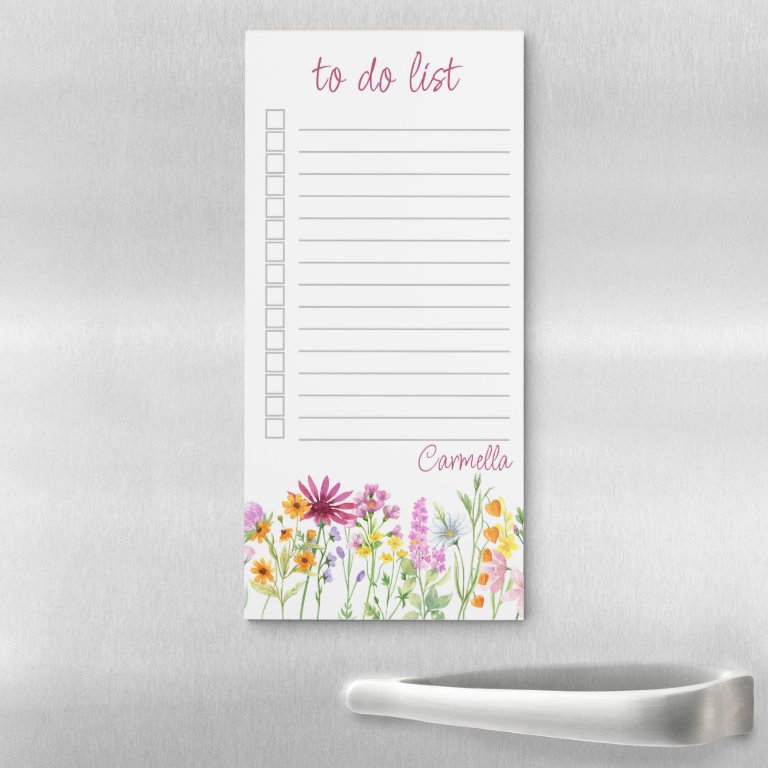 Pretty Wildflower Border Personalized To Do List Magnetic Notepad