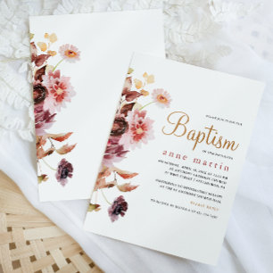 Pretty Wildflower Bouquet Girl's Floral Baptism Invitation