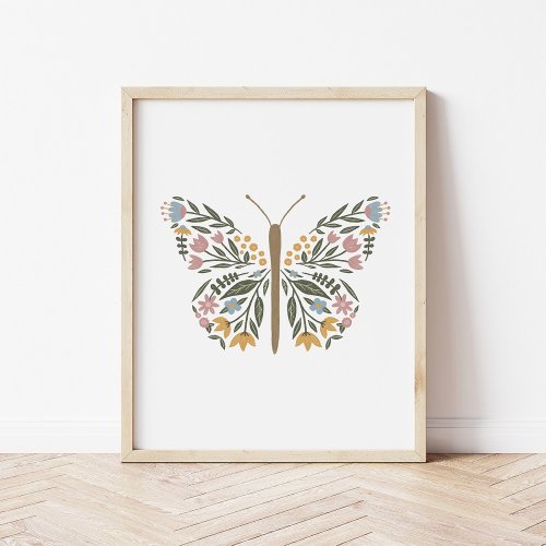 Pretty Wildflower Butterfly Art Print Poster