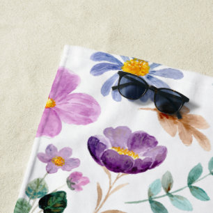 Pretty wildflower Colorful watercolor for summer Beach Towel