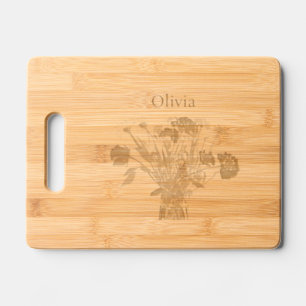 Pretty WildFlower & Custom Name Engraved Cutting Board