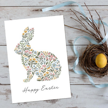 Pretty Wildflower Easter Bunny Rabbit Holiday Card by Orabella at Zazzle