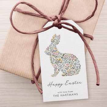 Pretty Wildflower Easter Bunny Rabbit Name Gift Tags by Orabella at Zazzle