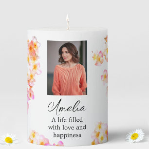 Pretty Wildflower in Loving Memory Photo Pillar Candle