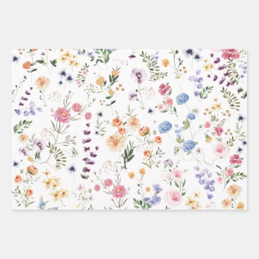 Pretty Wildflower Meadow Botanical Floral Garden Wrapping Paper Sheets ...