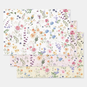 Pretty Wildflower Meadow Botanical Floral Garden Wrapping Paper Sheets