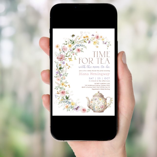 Pretty Wildflower Meadow Time for Tea Baby Shower Invitation (Front Digital)