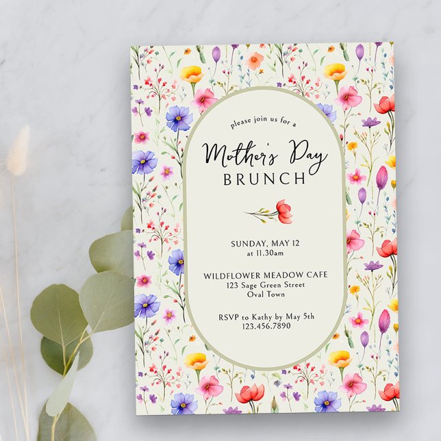 Pretty Wildflower Modern Oval Mother's Day Brunch Invitation (Mother's Day Brunch Invitation from my Mother's Day Wildflower Collection)