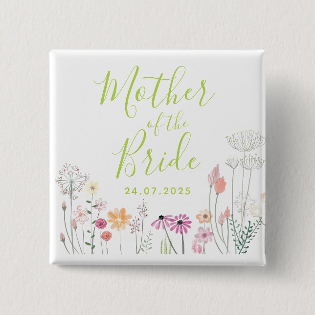 Pretty  Wildflower Mother of the Bride Shower Button (Front)