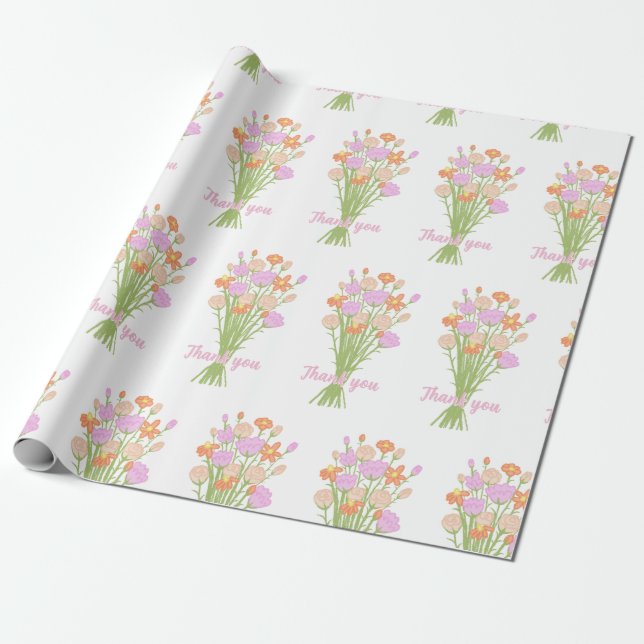 Pretty Wildflower Pastel Bridal Shower Thank You  Wrapping Paper (Unrolled)