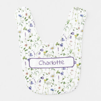 Pretty Wildflower Pattern Personalized Baby Bib