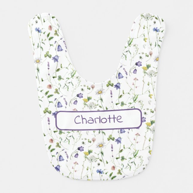 Pretty Wildflower Pattern Personalized Baby Bib (Front)