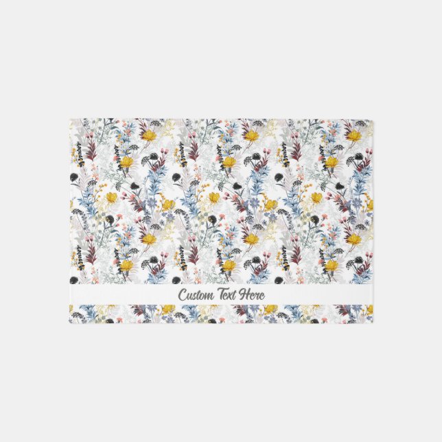 Pretty Wildflower Pattern Personalized Text Rug (Front)