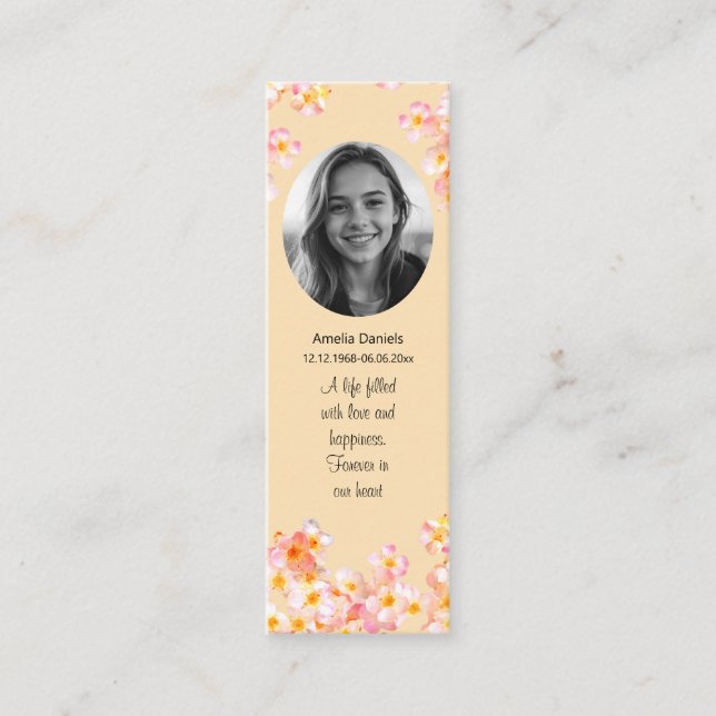 Pretty Wildflower Photo Funeral Mini Bookmark Calling Card (Front)