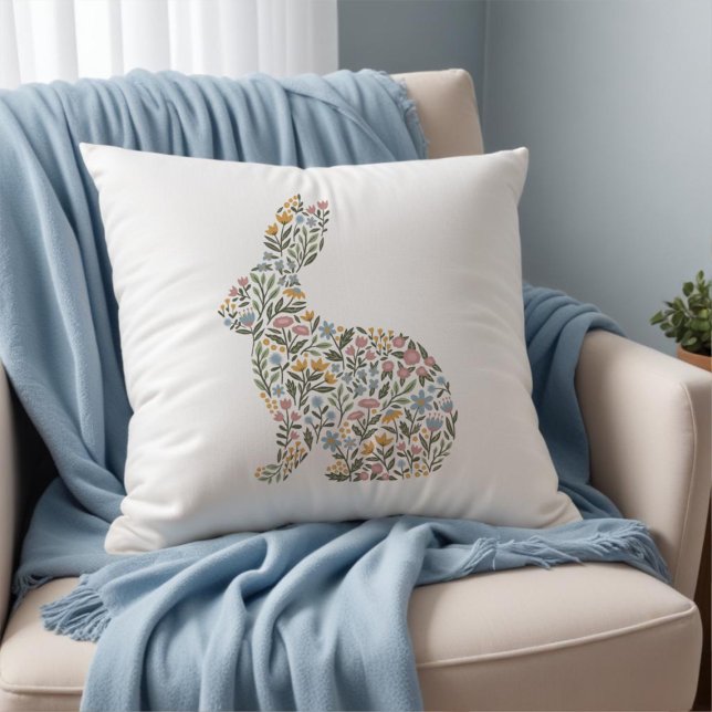 Pretty Wildflower Rabbit Easter Spring Throw Pillow (Creator Uploaded)