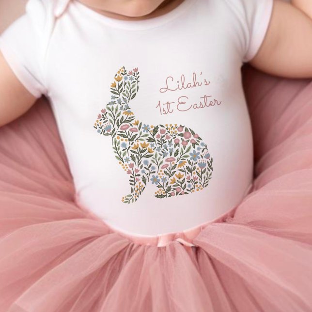 Pretty Wildflower Rabbit First Easter Name Baby Bodysuit (Creator Uploaded)