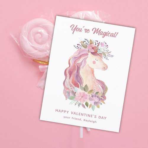 Pretty Wildflower Unicorn Classroom Valentine Holiday Postcard