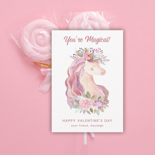 Pretty Wildflower Unicorn Classroom Valentine  Note Card