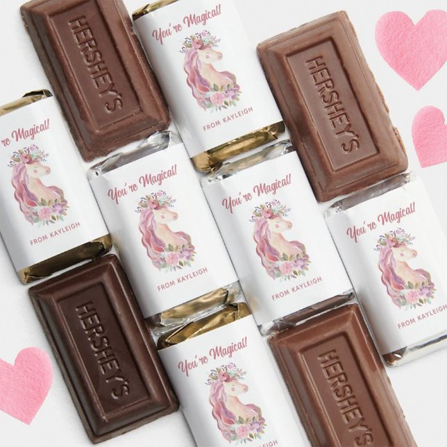 Pretty Wildflower Unicorn Kids Valentine   Hershey's Miniatures (Creator Uploaded)