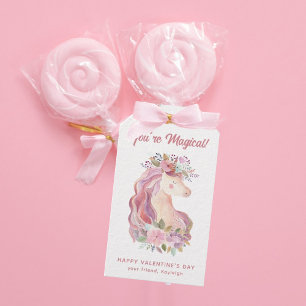 Pretty Wildflower Unicorn Watercolor Valentine Gift Tags