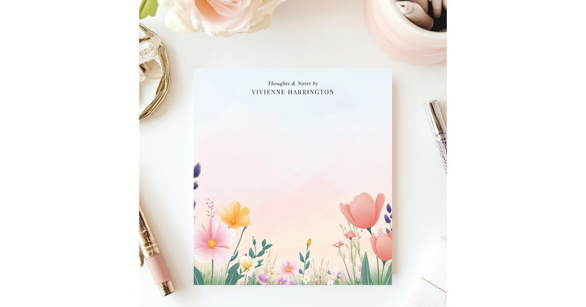 Pretty Wildflower Watercolor Meadow Personalized Notepad | Zazzle