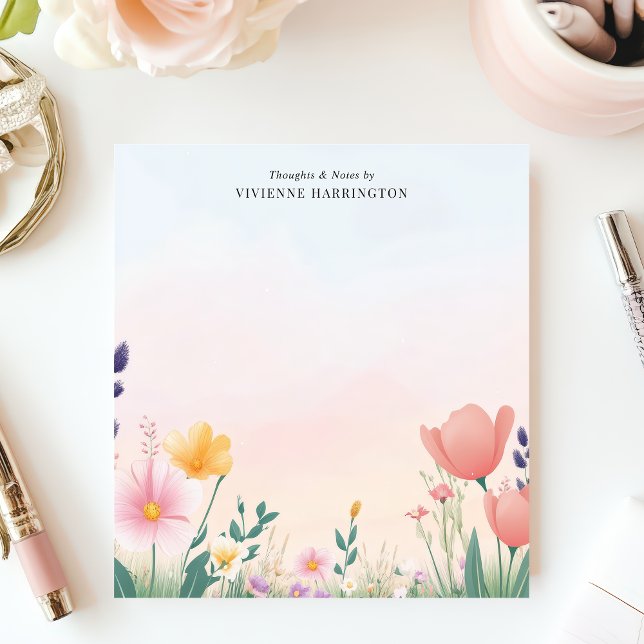 Pretty Wildflower Watercolor Meadow Personalized Notepad (Creator Uploaded)