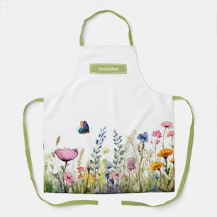Pretty Wildflower Watercolor with Butterfly Apron