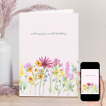 Pretty Wildflower Wild Birthday Card<br><div class="desc">Pretty wildflower birthday card,  titled wishing you a wild birthday,  which you can edit if you wish,  along with the greeting inside. The design has a floral border of colorful wild flowers in pink lilac orange and yellow with a pink bouquet on the back.</div>