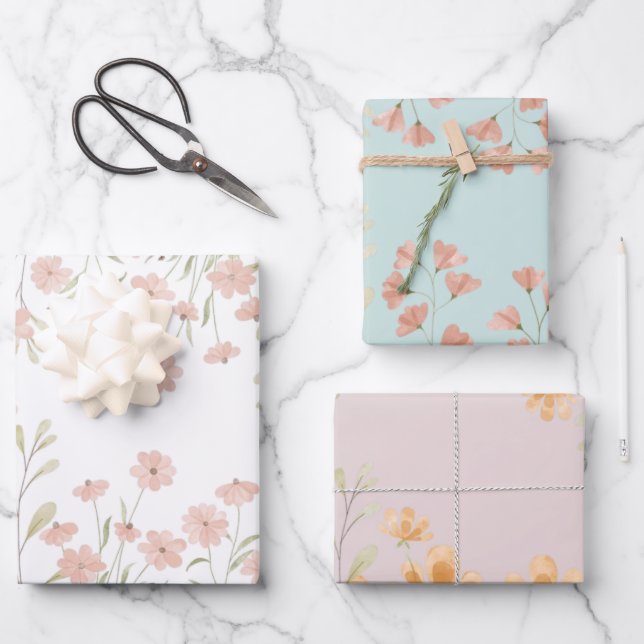 Pretty Wildflower Wrapping Paper Sheets (Front)