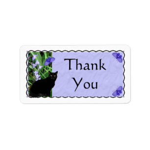 Pretty Wildflowers and Cat Thank You Stickers - La