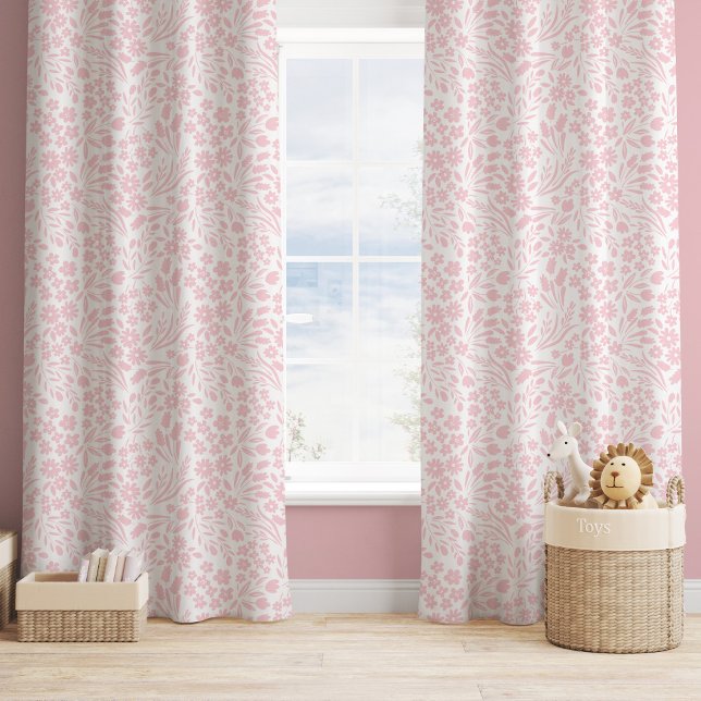 Pretty Wildflowers Baby Pink Nursery Girl Room Blackout Curtains (Creator Uploaded)