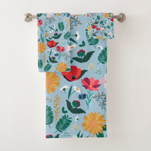 Pretty Wildflowers Botanical Blue Bath Towel Set