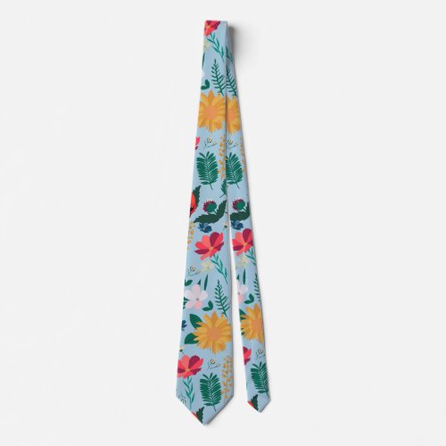 Pretty Wildflowers Botanical Blue Neck Tie