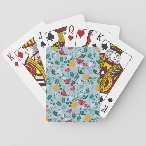 Pretty Wildflowers Botanical Blue Playing Cards
