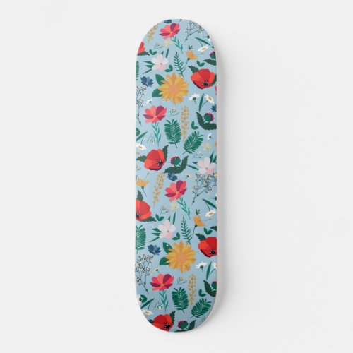 Pretty Wildflowers Botanical Blue Skateboard