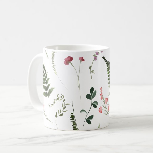 Pretty Wildflowers Botanical Pattern Coffee Mug (Front Left)
