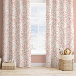 Pretty Wildflowers Coral Peach Nursery Girl Room Blackout Curtains