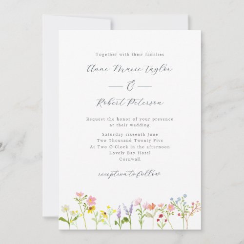 Pretty Wildflowers Cottagecore Calligraphy Wedding Invitation
