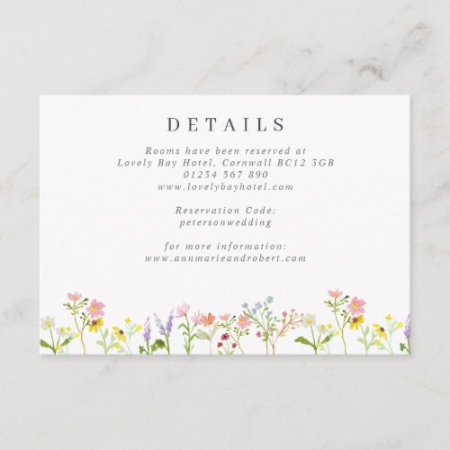 Pretty Wildflowers Cottagecore Wedding Details Enclosure Card