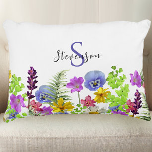 Pretty Wildflowers Custom Name and Monogram Accent Pillow