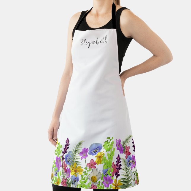 Pretty Wildflowers Custom Name and Monogram Apron (Insitu)