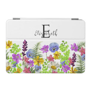 Pretty Wildflowers Custom Name and Monogram iPad Mini Cover