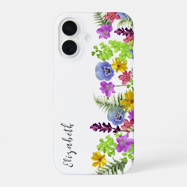 Pretty Wildflowers Custom Name and Monogram Iphone Case (Back)