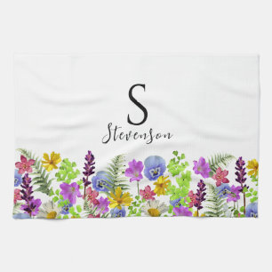 Pretty Wildflowers Custom Name and Monogram Kitchen Towel