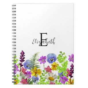 Pretty Wildflowers Custom Name and Monogram Notebook