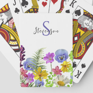 Pretty Wildflowers Custom Name and Monogram Poker Cards