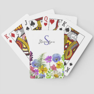 Pretty Wildflowers Custom Name and Monogram Poker Cards