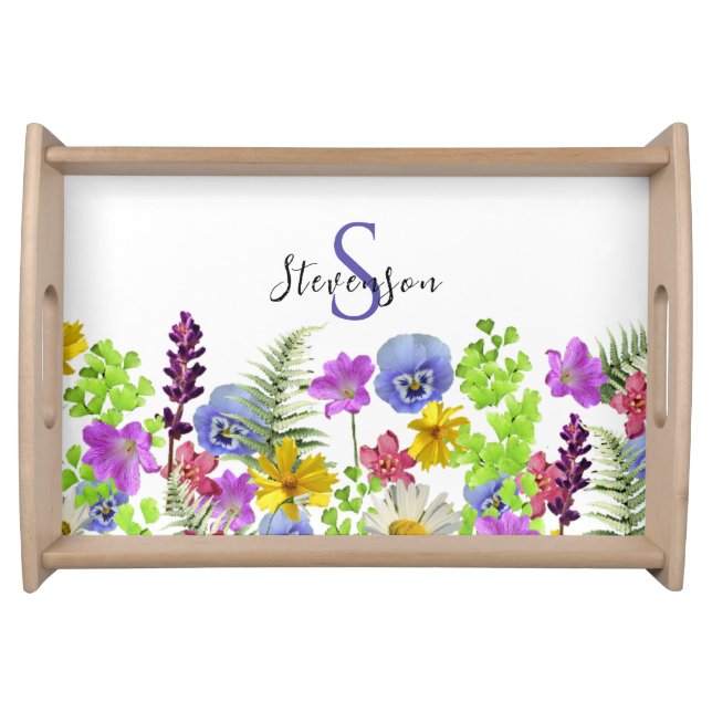 Pretty Wildflowers Custom Name and Monogram Serving Tray (Front)