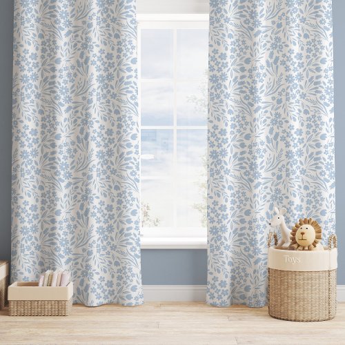 Pretty Wildflowers Dusty Blue Nursery Girl Room Blackout Curtains