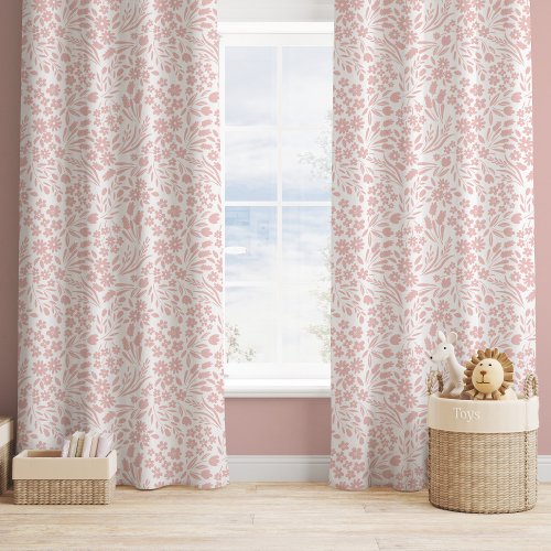 Pretty Wildflowers Dusty Rose Pink Girl Nursery Blackout Curtains